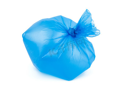 透明蓝色塑料垃圾袋充气并打结
