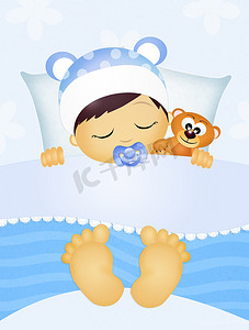 可爱信纸摄影照片_抱着泰迪熊睡觉的孩子