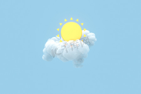 云彩和太阳，天气预报，3D渲染。