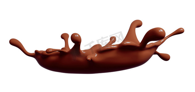 白色背景 3D 渲染上孤立的巧克力飞溅
