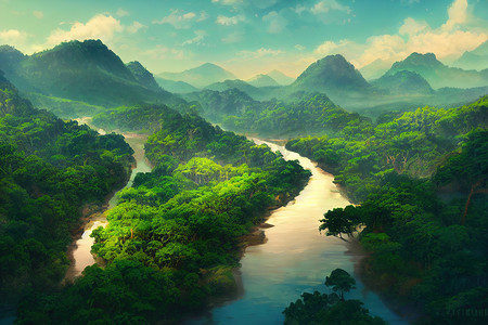 背景河流摄影照片_东南亚热带河流美丽的自然风光