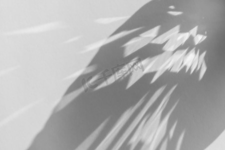白色墙壁上的阴影和光折射叠加照片效果，太阳光线通过玻璃和棱镜折射，焦散效果模糊。