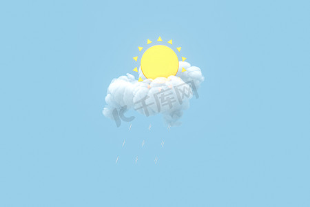 云彩和太阳，天气预报，3D渲染。