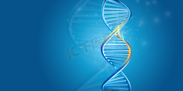 蓝色背景上的 DNA 双螺旋结构。