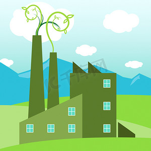 绿色工厂展示生态工业 3d 图