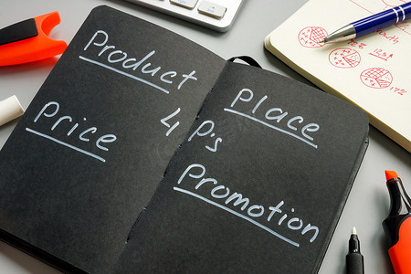 打开记事本，上面刻有营销产品、价格和促销的 4Ps。