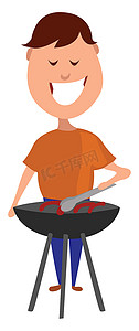 男人做烧烤，插图，白色背景上的矢量