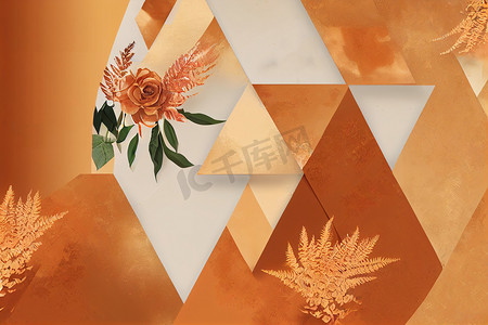 焦糖棕玫瑰、橙色烧焦落新妇、米色蕨秋季设计框架