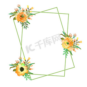 带野花的水彩花框，手绘模板，非常适合婚礼或生日请柬