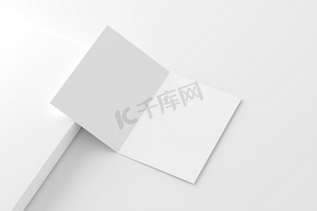 A4 A5 折叠邀请卡带信封 3D 渲染白色空白样机