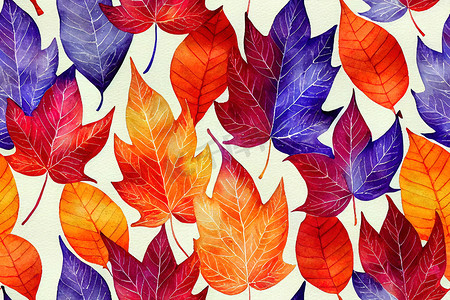 秋天的落叶手绘摄影照片_手绘水彩落叶的无缝图案