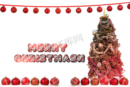 致敬摄影照片_圣诞节背景与树和装饰品。