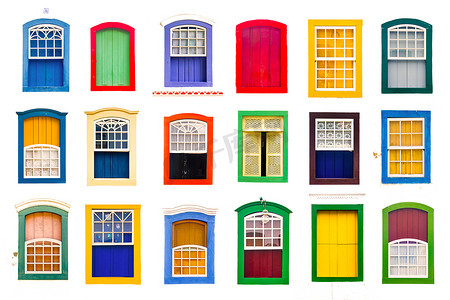 色彩缤纷的乡村复古木窗拼贴