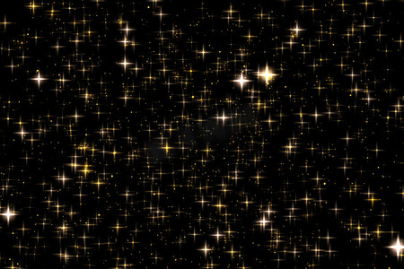 金色假日闪闪发光和闪闪发光的覆盖物、黑色背景上的星星和魔法发光纹理、奢华和魅力设计的金色星尘颗粒