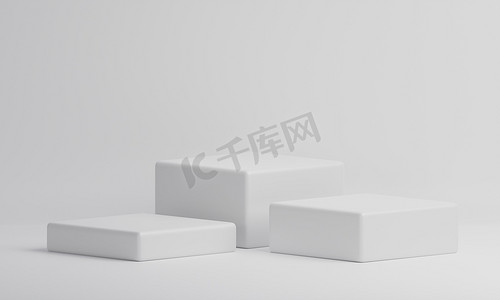 白色矩形立方体产品展示桌隔离背景。