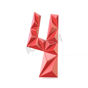 红色现代三角形字体数字四 4 3D