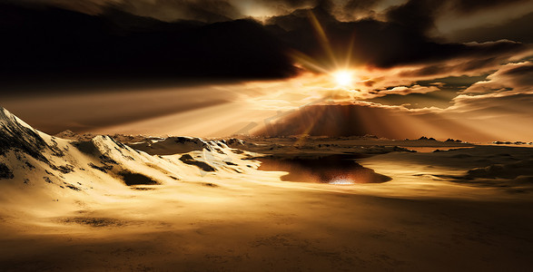 戏剧性的沙漠日落