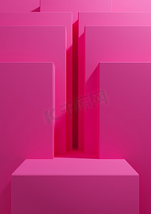 明亮的洋红色、霓虹粉色 3D 渲染简单、最小、产品讲台的几何背景、演示背景或墙纸的展台展示模板