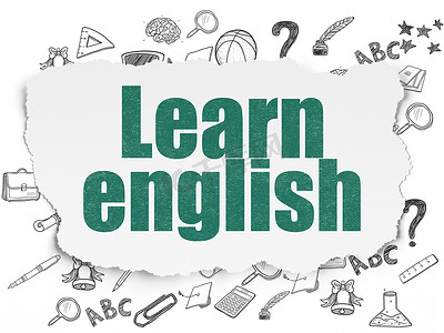 英语培训英语培训摄影照片_教育理念： 在撕纸背景上学习英语