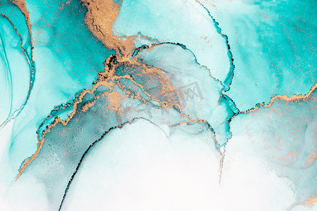 海蓝色抽象背景的大理石液体水墨艺术画在纸上。
