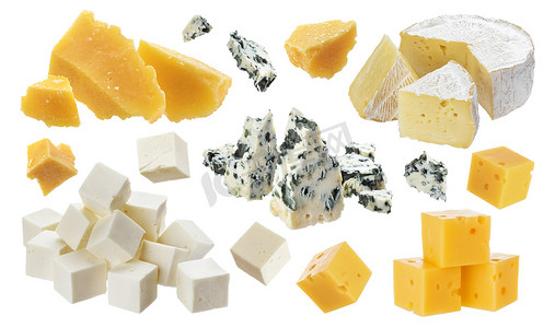 福塔摄影照片_不同的奶酪块。