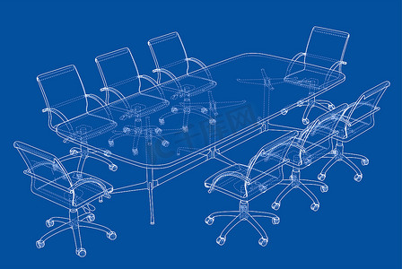 会议桌与素描风格的椅子
