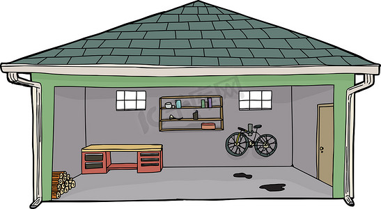 带自行车的独立开放式车库