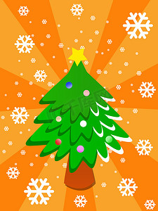 卡通装饰摄影照片_橙色背景的卡通圣诞树