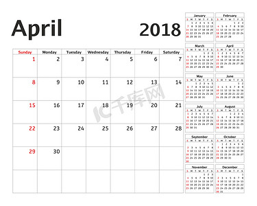 日历2018摄影照片_2018 年的简单日历计划。