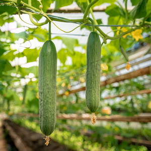农场温室里种植的绿色黄瓜，无农药的健康蔬菜，有机产品
