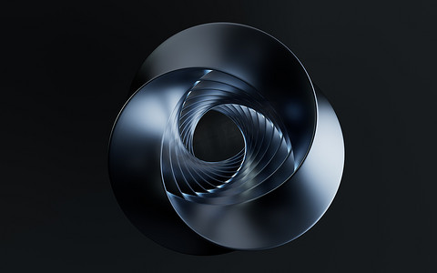 莫比乌斯环设计摄影照片_暗金属莫比乌斯带，3d 渲染。