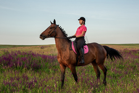 假面骑士龙骑摄影照片_在户外制服骑马的女骑士骑师