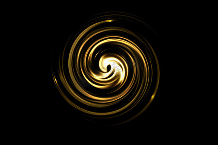 黑色背景上带有光螺旋的抽象金色圆圈