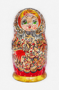 传统俄罗斯木娃娃套娃数字水彩画
