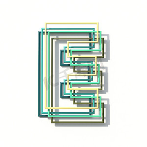 三色线字体字母 E 3D