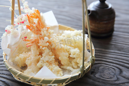 罗虾摄影照片_日本料理, 虾天妇罗