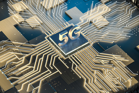 3d 渲染、5g 字体和电路背景