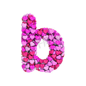 情人节字母 B — 小写 3d 粉红心字体 — 爱情、激情或婚礼概念