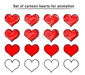 一套卡通心动画框架、手绘草图、涂鸦矢量。