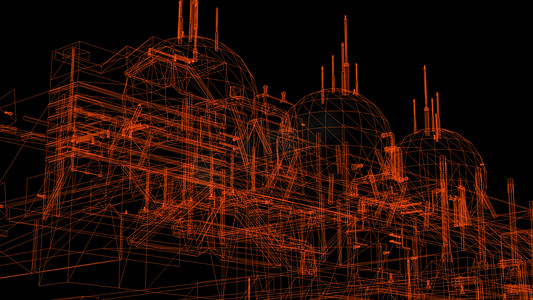 3D渲染-工业建筑线框模型
