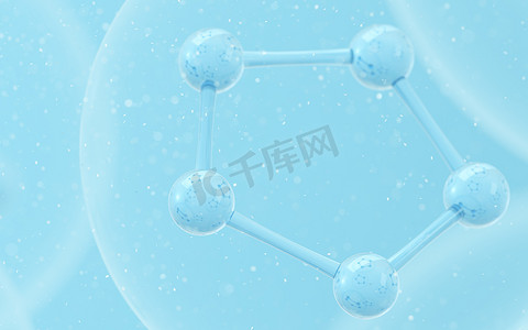 具有蓝色背景的化学分子，3d 渲染。