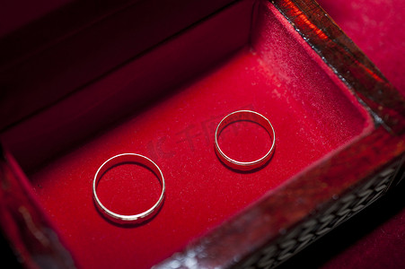 盒子里的一对结婚戒指