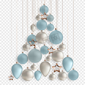 节日装饰矢量摄影照片_3d 圣诞球为节日新年设计透明背景。