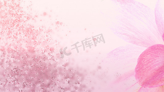 闪光洒软粉红色背景与花
