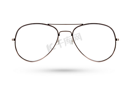 时尚眼镜风格金属框隔离在白色背景。