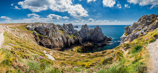 弗兰布列塔尼 Pointe de Pen-Hir 周围的岩石海岸风光