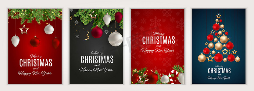 圣诞快乐和新年快乐海报设置。