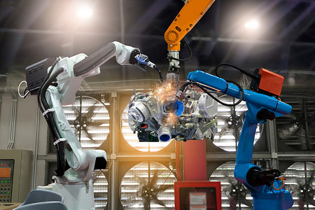 控制自动化机器人手臂生产工厂零部件发动机制造工业机器人和机械臂