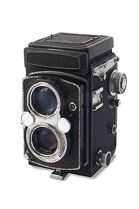 反光摄影照片_老式双镜头反光旧相机隔离在白色背景与剪切路径