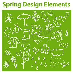 春季设计元素，季节图标，标签，徽章